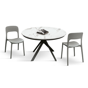 Adelaide Extendable <b>Round</b> <b>Table</b> 120 To 170 Cm <b>White</b> Statuary Marble Top Black Metal Legs Internal Use - Product Image 2