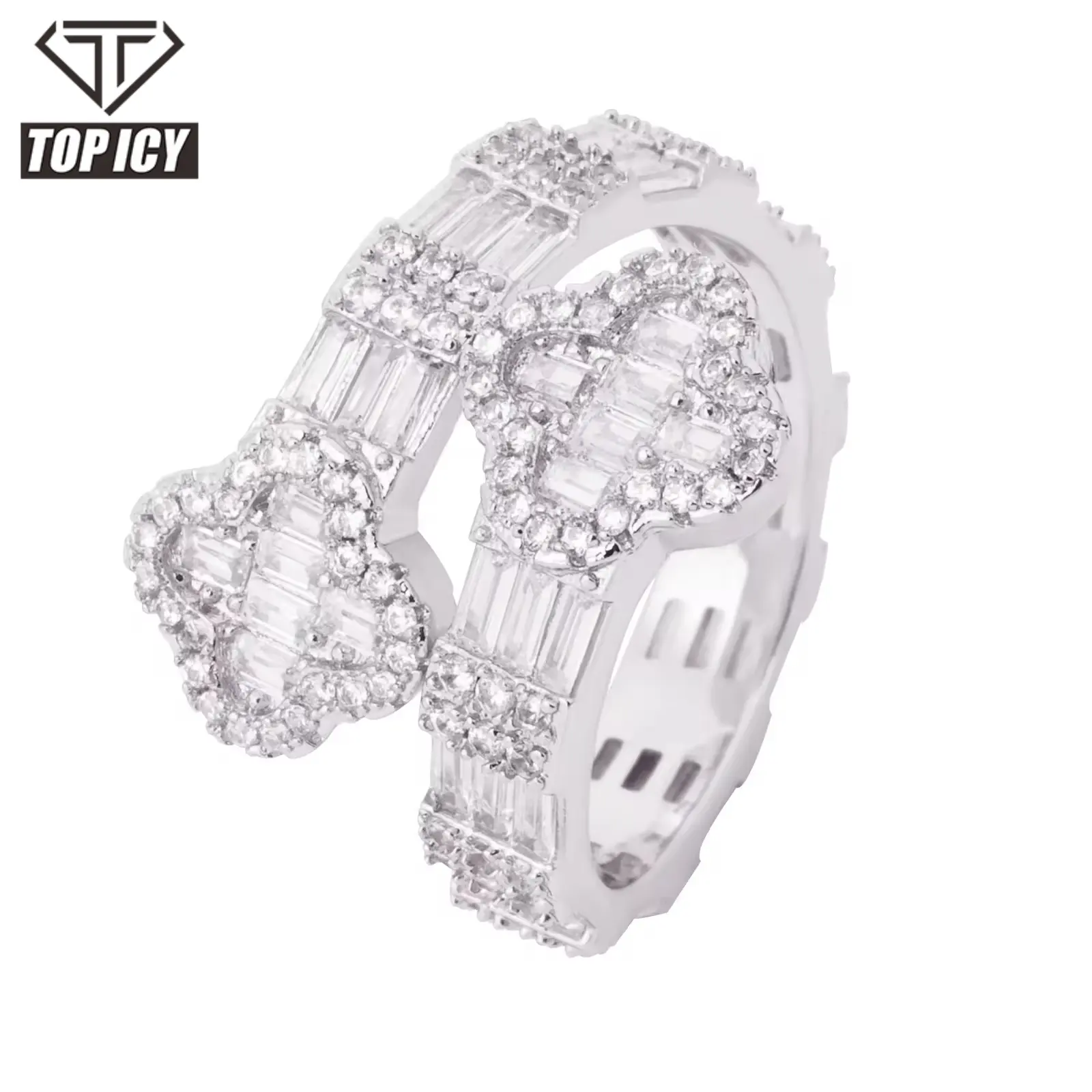 Новый Дизайн Сверкающее кольцо Лидер продаж циркон в форме клевера в стиле хип-хоп аксессуары для женщин и мужчин унисекс
