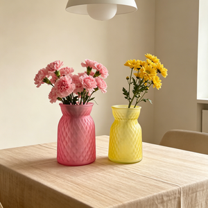 Vase en verre diamanté givré rose et jaune à large ouverture pour la décoration de la maison, des tables de mariage, vase à <span class=keywords><strong>fleurs</strong></span> moderne en verre - Product Image 1