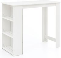 Mesa de Bar de Madera Sintética Blanca, Mesa de Cocina, Mesa de Comedor, Islas de Cocina y Mesa de Bar con Estante