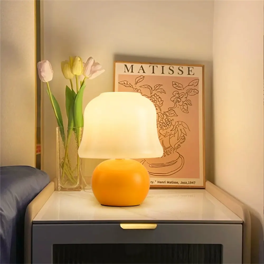 Moderne Minimalistische Led Oranje Witte Champignon Tafellamp Geïmporteerd Uit Italië Designer Slaapkamer Nachtkastje Lampen