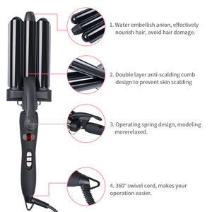 Cerámica Titanio Triple Barril Waver varita Tong set Rizador de hierro Venta al por mayor Pantalla Lcd Tres Barril Big Wave Rizador de pelo - Product Image 5
