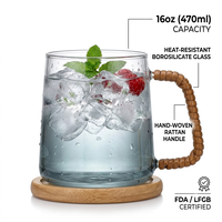 Mug en verre borosilicate de 16 oz, tasse à café avec couvercle respirant et poignée, résistant à la chaleur, style bureau, pour usage domestique