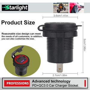 <span class=keywords><strong>Adaptateur</strong></span> de chargeur de voiture 12V/24V robuste QC3.0 PD 20W type-c USB avec interrupteur étanche pour camion de moto de bateau marin - Product Image 5