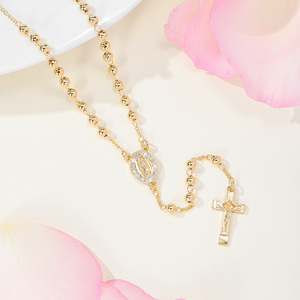 Collar <span class=keywords><strong>de</strong></span> <span class=keywords><strong>Rosario</strong></span> <span class=keywords><strong>de</strong></span> <span class=keywords><strong>Nuestra</strong></span> <span class=keywords><strong>Señora</strong></span> <span class=keywords><strong>de</strong></span> <span class=keywords><strong>Guadalupe</strong></span> con Cruz y Colgante <span class=keywords><strong>de</strong></span> Zirconia Geométrica, Chapado en Oro <span class=keywords><strong>de</strong></span> 14K, Joyería Religiosa Católica - Product Image 2