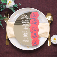 Tarjeta de Menú de Acrílico Dorado con Forma Irregular, Impresión UV Personalizada, Rosa Roja, Texto Personalizado para Decoración de Mesa de Boda, Cumpleaños o Cena
