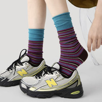 Chaussettes décontractées mi-mollet Renaissance à rayures color-block pour femme, style régulier, en pur coton respirant, pour usage quotidien rapide