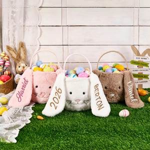 Panier de Pâques personnalisé avec nom brodé, cadeau pour enfants, panier en peluche douce classique pour bonbons et friandises, garçons et filles - Product Image 1