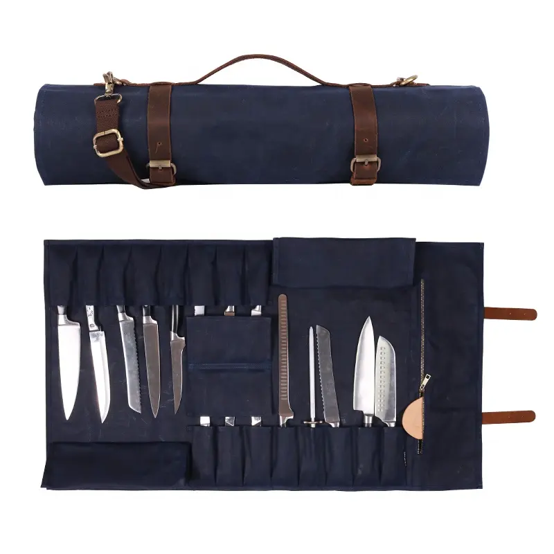 Changrong faca de chef de lona encerada, personalizada, bolsa de enrolar para homens, armazenamento de ferramentas