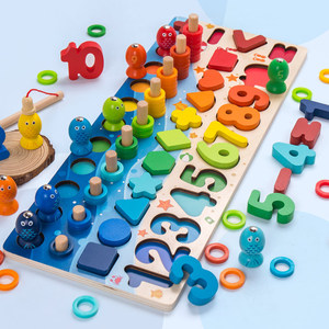 Montessori Đồ Chơi Bằng Gỗ Đếm Hình Học Hình Dạng Nhận Thức Phù Hợp Bạch Tuộc Cá Trò Chơi Đồ Chơi 5 Trong 1 Câu Đố Bảng WPT28-F - Product Image 2