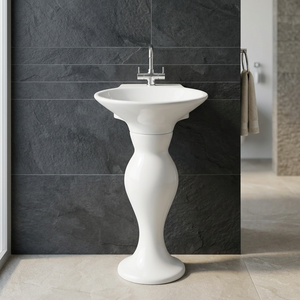 Lavabo de Pedestal de Cerámica Ecológico Resistente al Agua con Desagüe, Lavabo de Baño Fijado a la Pared - Product Image 5