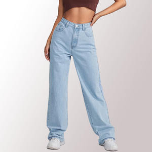 Usine OEM de marque internationale ---- Jeans pour femmes à taille haute, à ourlet effiloché, délavés à la lumière - Product Image 6