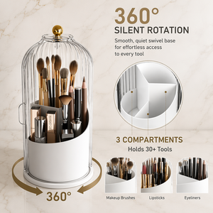 Luxury Birdcage 360 Rotating Makeup Brush Holder with Lid Dustproof Modern Aesthetic Cosmetic Organizer Wholesale OEM - Product Image 2