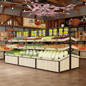 מדפי סופרמרקט בגודל מותאם אישית מפרי תצוגת ירקות מתלה עץ חנות מכולת מתכת - Product Image 4