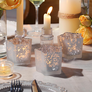 Portavelas de Cristal Mercurizado Blanco Escarchado con Forma de Estrella, Recipientes para Velas Votivas, Decoración para Bodas y Festividades - Product Image 4