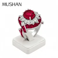 Perhiasan Mewah MuShan Cincin Perak Sterling 925 Batu Permata Ruby Merah Darah Merpati Buatan Laboratorium Cincin Wanita Perhiasan Perak s925