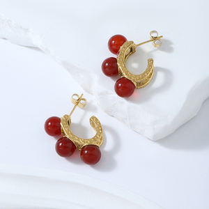 Bonnes Boucles d'Oreilles Large 3 Rubis Pierres Naturelles Boucles d'Oreilles Créoles Martelées Irrégulières CC Boucles d'Oreilles Tendance pour Femmes - Product Image 4