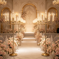 Candélabre de sol doré de luxe à 9 bras avec tubes en verre bulle, lampe d'allée de mariage pour la décoration de fond de salle de mariage