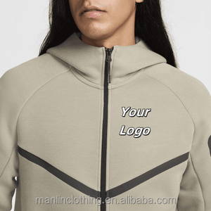 Conjunto Deportivo <span class=keywords><strong>de</strong></span> Dos Piezas para Hombre, Sudadera con Capucha Beige y Logotipo Bordado Personalizado Manlin, Chaqueta Deportiva con Cremallera Completa y Forro Polar Técnico - Product Image 2