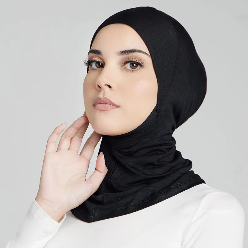 最新マレーシア女性インナーヒジャーブ無地イスラム教徒ネックカバーキャップボンネット弾性綿ヒジャーブアンダーキャップ