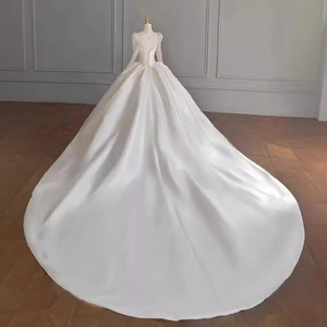 Wedding Dress Ball Gown Satin Sweetheart Neckline Long Sleeve <b>Floor</b> Length Plus Size Autumn Bridal Dress - Product Image 4