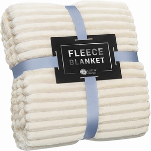 Couverture en polaire de flanelle à rayures moelleuses en peluche douce personnalisée en vrac couverture en polaire solide chaude <span class=keywords><strong>et</strong></span> confortable en gros avec logo personnalisé - Product Image 1