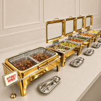 Chauffe-Plat de Luxe en Acier Inoxydable Doré à Gaz 9L – Ensemble Buffet Professionnel pour Hôtels et Restaurants