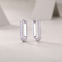 Boucles d'oreilles créoles ovales en argent sterling 925 avec moissanite pour femme, sertissage en canal, couleur D, moissanite VVS1, boucles d'oreilles diamant