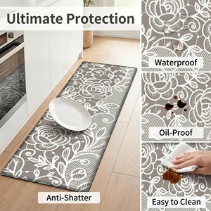 Ensemble de tapis de sol de cuisine en PVC, motif floral, imperméable, antidérapant, rectangulaire, lavable, résistant à l'huile - Product Image 3
