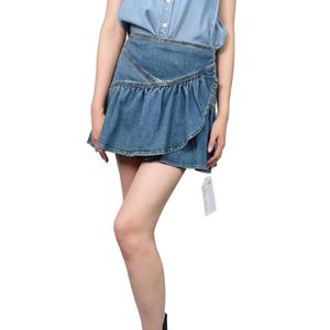 Jupe tendance pour femmes d'été avec bords à volants irréguliers et jupe trapèze en denim tendance - Product Image 1