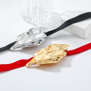 Simple Vintage Red Fabric Ribbon Rope Chain Gold Color Leaf Choker Necklace Party <strong>Wedding</strong> Women Accessories <strong>Gifts</strong> <strong>for</strong> <strong>Friend</strong> - Product Image 5