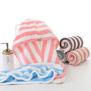 Wholesale Quick Dry Coral Fleece Shower <b>Cap</b> <b>Women</b> Super Absorbent Thickened Wide Stripe Hair Towel Spa Usage for Adults - Product Image 2