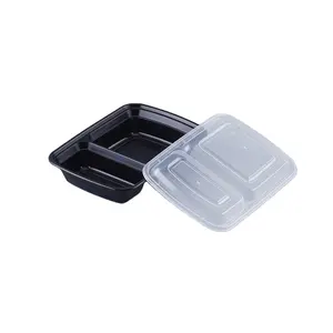 Contenedor de almacenamiento de alimentos apilable a prueba de fugas, caja de plástico negra, 2 compartimentos, microondas, 32oz