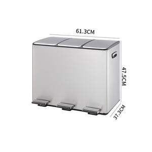 <span class=keywords><strong>Poubelle</strong></span> à <span class=keywords><strong>trois</strong></span> <span class=keywords><strong>compartiments</strong></span> en acier inoxydable avec couvercle à fermeture douce, dotée d'une pédale à ouverture à 90 degrés pour une utilisation facile - Product Image 2