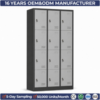 Casier en acier démontable à 12 portes, armoire de rangement métallique durable avec porte-étiquettes pour usine, école, salle de sport