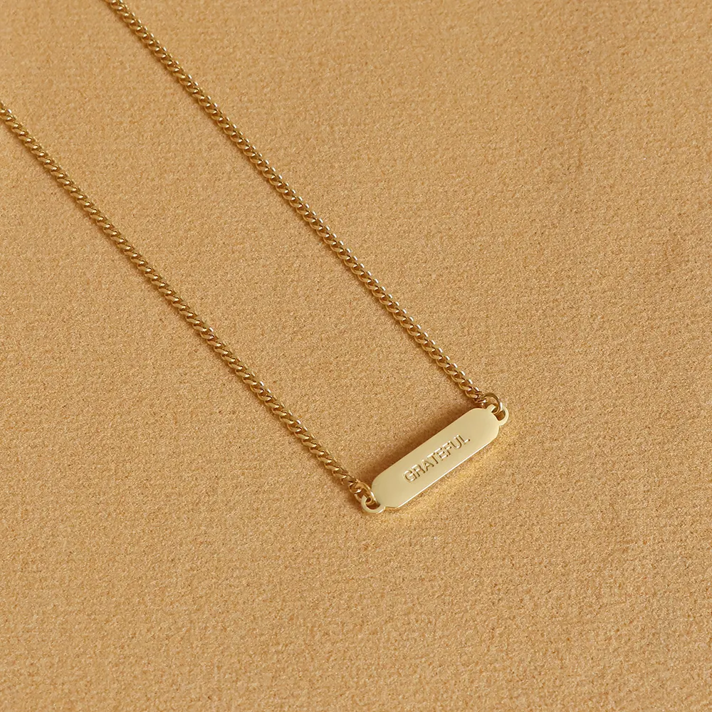 Minimalist Necklace Custom Engraved Horizontal Bar Necklace Mini Gold Bar Necklace Women Personalized Jewelry