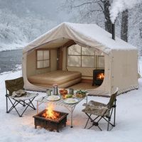 Tente de camping gonflable légère à colonnes d'air intégrées en Oxford imperméable, toutes saisons, avec hublot, pour 3-4 personnes, assemblage manuel, en PVC
