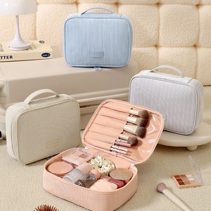 Beilian Makeup Bag Large Capacity Corduroy Cosmetic Storage Travel Toiletry Bag Rectangle Pink Beige Blue Gray - Product Image 2