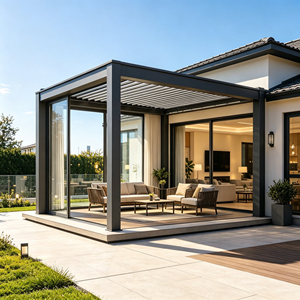 Multi Color Custom Finish Outdoor Motorized Adjustable Louver Shelter Powder Coated Aluminum Black <b>Grey</b> White Coffee <b>Frame</b> - Product Image 3