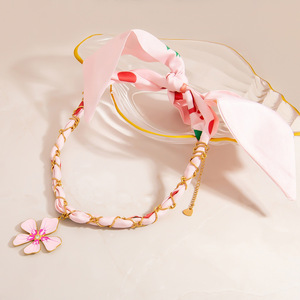 Floral Pendant Necklace Stainless Steel 18K Gold Clavicle Chain <b>Sweet</b> Strawberry Design Women's Jewelry - Product Image 3