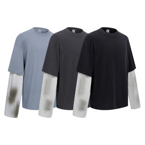 T-shirt à manches longues pour homme, style décontracté, style Wasteland, en poil de cheval, délavé, respirant, coupe ample, nouvelle collection printemps-automne 2025 - Product Image 1