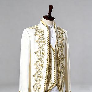 Abito da uomo vintage europeo color oro, completo da smoking a 3 pezzi, blazer da sposo, costume per Halloween, nero/bianco, per performance teatrali/<span class=keywords><strong>opera</strong></span>, TV/cinema - Product Image 5