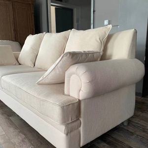 Canapé <span class=keywords><strong>Chesterfield</strong></span> en tissu de <span class=keywords><strong>lin</strong></span> antique français Grands fauteuils confortables avec cadre en bois pour une utilisation dans le salon de l'appartement de l'hôtel - Product Image 3