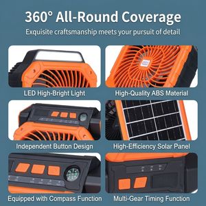 Ventilador Solar para Camping, Motor sin Escobillas, Carga USB, Mini Portátil, Gran Potencia, Batería de 6000mAh, 12+ Horas de Autonomía, 36/45 dB de Ruido - Product Image 2