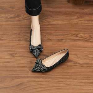 Solid Bridal Pumps Pointed Toe Glitter Bow Slip-On Med Heel <b>Height</b> <b>Increasing</b> Wedding <b>Shoes</b> - Product Image 4