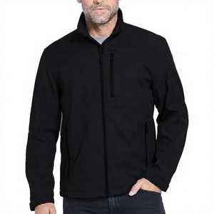 Veste en polaire noire pour homme CLOTES LEATHER GEAR, col montant, fermeture éclair, coupe-vent, vêtement d'hiver décontracté, coupe régulière, couleur unie - Product Image 1