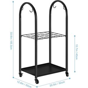Support à bois mobile en métal <span class=keywords><strong>avec</strong></span> roues et 4 crochets – Organisateur de rangement pour bûches intérieur/extérieur pour cheminée/patio/brasero – Noir, écologique, moderne - Product Image 2