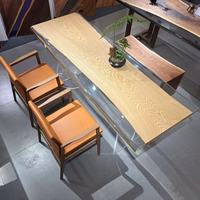 Ensemble de table à manger moderne en bois de frêne avec bordure naturelle + résine époxy assemblée pour la maison, le bar et les repas