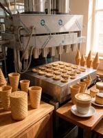 Machine à fabriquer des gobelets à café comestibles |   Machine à gaufrettes pour café et crème glacée