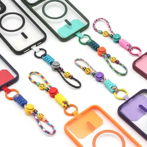 फ़ोन केस के लिए कस्टम छोटी कलाई रस्सी रंगीन स्माइल बीड्स हैंड स्ट्रैप स्वीट सेल फ़ोन आकर्षण